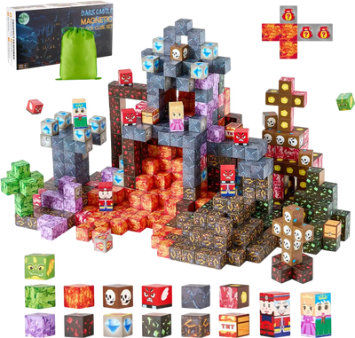 VEVOR Magnetic Blocks, 100 PCS Dark Castle Set, Magnetic Building Cubes for Kids, STEM Montessori Sensory Toys for Christmas Birthday Gift, Construction Stacking Toy for 3+ Years Old Boys & Girls