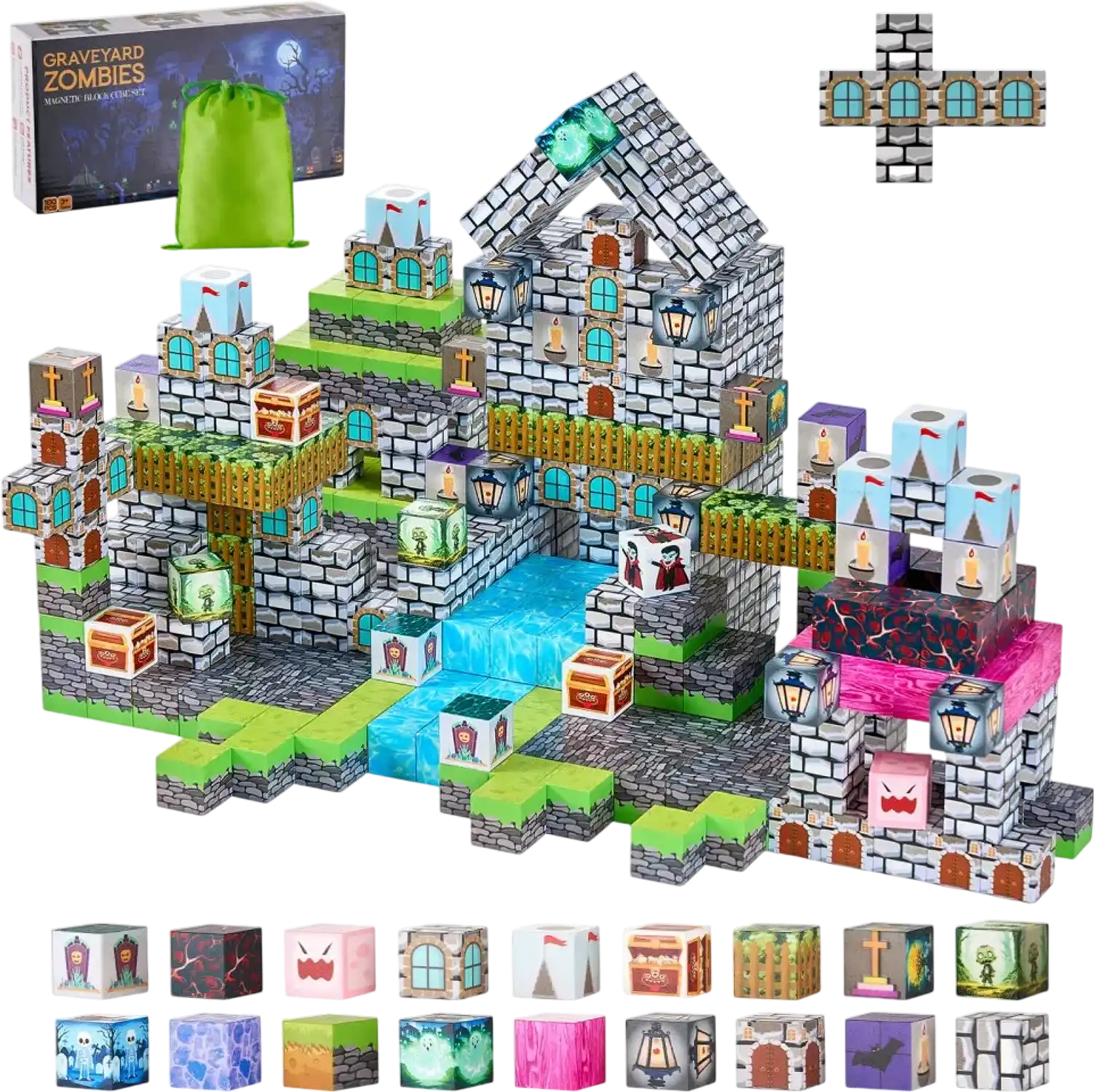 Vevor Magnetic Blocks 100-Piece Cemetery Zombies Set Montessori Sensory Toy New