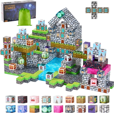 VEVOR Magnetic Blocks, 100 PCS Cemetery Zombies Set, Magnetic Building Cubes for Kids, STEM Montessori Sensory Toys for Christmas Birthday Gift, Construction Stacking Toy for 3+ Years Old Boys & Girls