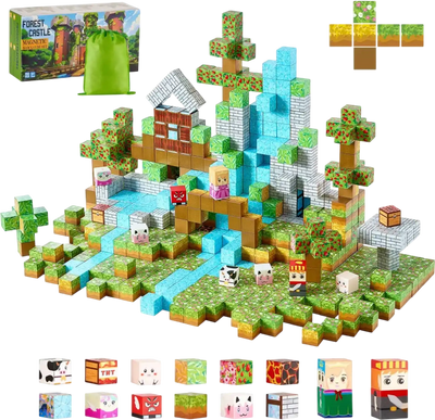 VEVOR Magnetic Blocks, 150 PCS Forest Castle Set, Magnetic Building Cubes for Kids, STEM Montessori Sensory Toys for Christmas Birthday Gift, Construction Stacking Toy for 3+ Years Old Boys & Girls