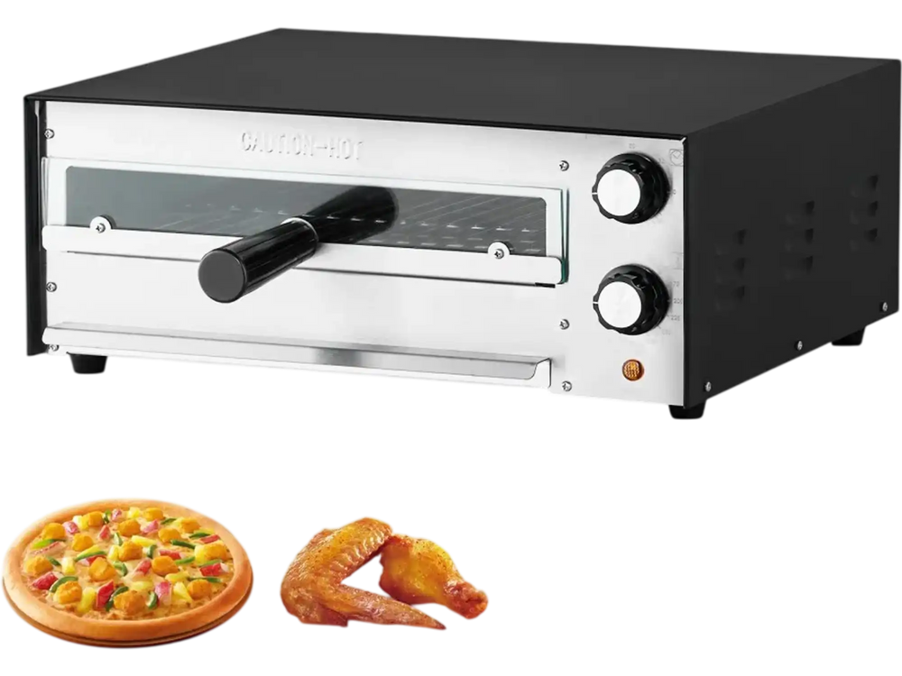 VEVOR Electric Pizza Oven, 12-inch Countertops Pizza Ovens, 572°F Max Temp, 1450W Indoor Pizzas Maker w/Timing & Temp Control, Pizza Cooker w/Dual Heat Tube, Crumb Tray, for Diner and Home Kitchen