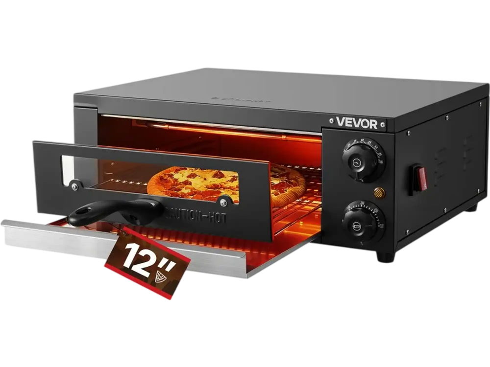VEVOR Electric Pizza Oven, 12 in Countertop Pizza Oven, 77 to 572°F Temp Range, 1450W Indoor Pizzas Maker w/Timing & Temp Control, Pizzas Cooker w/Dual Heat Tube, Grill Rack, for Kitchen & Commercial