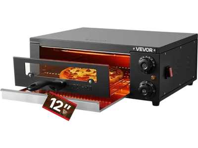 VEVOR Electric Pizza Oven, 12 in Countertop Pizza Oven, 77 to 572°F Temp Range, 1450W Indoor Pizzas Maker w/Timing & Temp Control, Pizzas Cooker w/Dual Heat Tube, Grill Rack, for Kitchen & Commercial