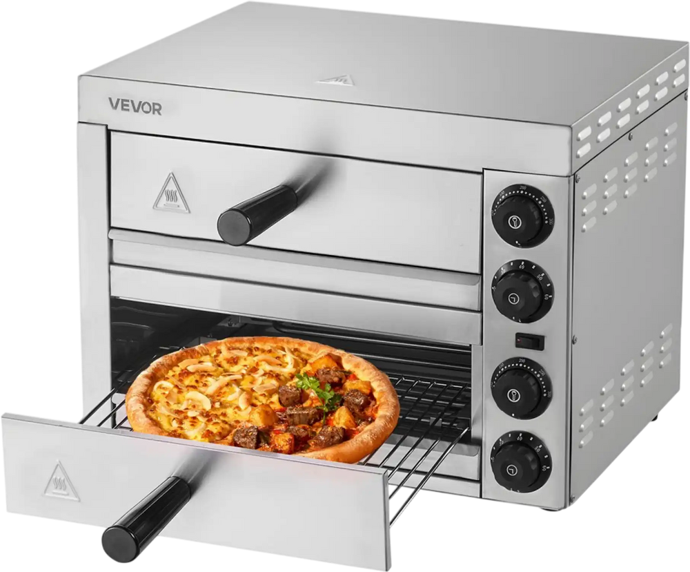 VEVOR Electric Pizza Oven for Countertops, 12-inch, 1700W, with Temp Control & 0-60 Min Timer, Even Baking Technology & Easy Clean Crumb Tray, Ideal for Both Commercial & Home Kitchens