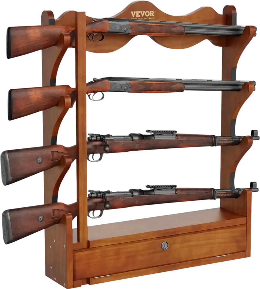 VEVOE Gun Rack, Wood Gun Rack Wall Mount, Gun Display Rack holds 4 Rifles, Shotguns, 132 lb Heavy Duty Wall Storage Display Rifle Rack with Soft Padding