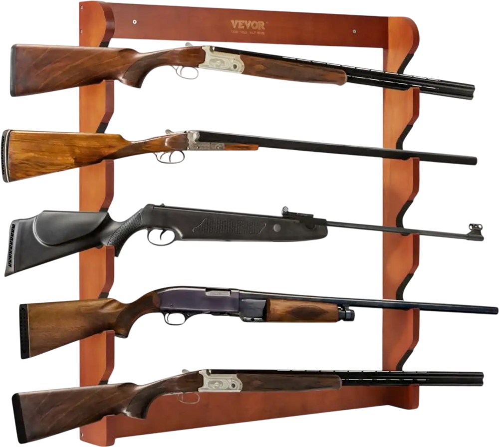 VEVOR Gun Rack, Wood Gun Rack Wall Mount, Gun Display Rack holds 5 Rifles, Shotguns, 132 lb Heavy Duty Wall Storage Display Rifle Rack with Soft Padding