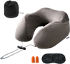 VEVOR Travel Pillow, Neck Pillow for Traveling, Upgraded Bamboo Charcoal Memory Foam Travel Neck Pillow with Eye Mask, Earplugs and Storage Bag, Suitable for Plane Car Home Recliner Use(Dark Gray)