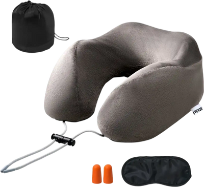 Vevor Travel Pillow Bamboo Charcoal Memory Foam Neck Pillow Set Dark Gray New