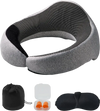 VEVOR Travel Pillow, Double-Layered 3D Support Neck Pillow for Traveling, 360° Flexible Rotation Upgraded Memory Foam Travel Neck Pillow with Eye Mask, Earplugs, Earplug Case, Storage Bag(Black-Gray)