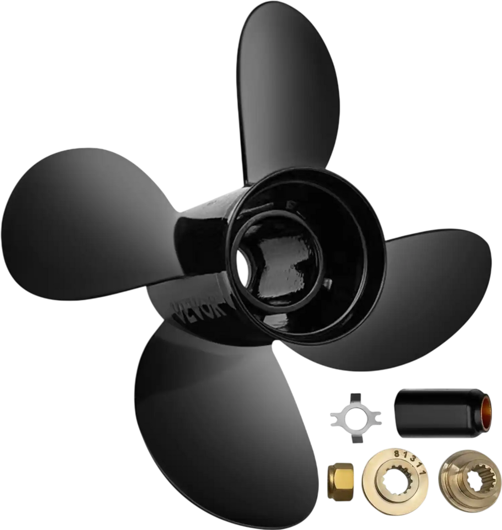 VEVOR Outboard Propeller, Replace for OEM 48-8M8026630, 4-Blade 10.3\" x 13\" Aluminum Boat Propeller, Compatible with Mercury Mariner 25HP Bigfoot/Command Thrust 60Hp Outboard, 13 Tooth Splines, RH