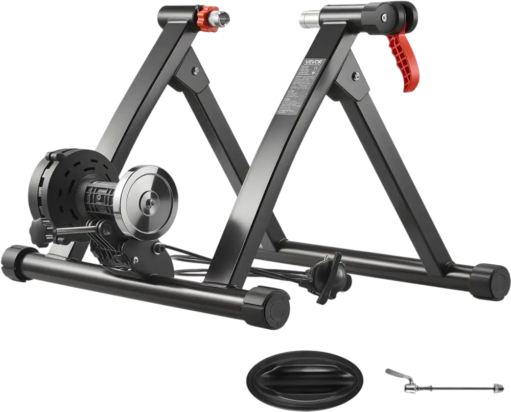 VEVOR Bike Trainer, 6 Level Resistance, 26-29 in & 700C Wheels, Foldable Magnetic Bicycle Stationary Stand for Indoor Exercise Riding with Quick Release Skewer & Front Wheel Riser Block for Road Bikes