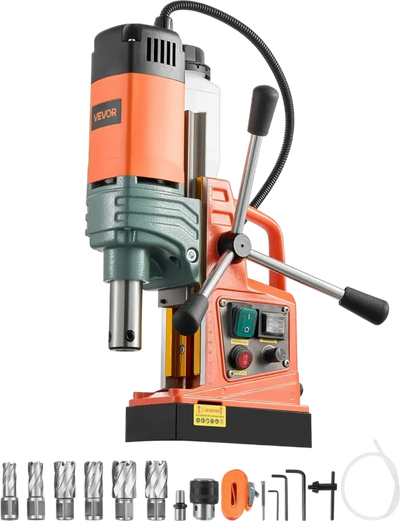 VEVOR Magnetic Drill, 1450W Motor 2 in Coring Diameter, 2922 lbf Magnetic Force, Portable Electric Mag Drill Press with 6 Coring Bits, Variable Speed, Drilling Machine for Metal Surface, Industrial