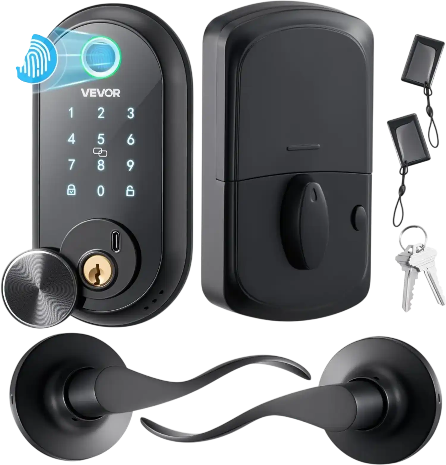 Vevor Fingerprint Door Lock Set Keyless Entry Biometric Deadbolt with Handle Matte Black New