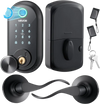 VEVOR Fingerprint Door Lock Set, Electronic Biometric Deadbolt Keyless Entry Door Lock with Handle, Touchscreen, Auto Locking, One-Time Code, Anti-Peeking Password, IC Cards, for Home, Matte Black