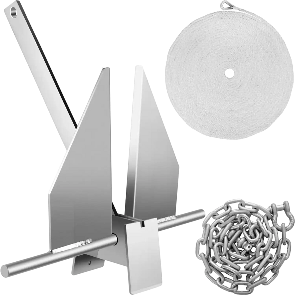 VEVOR Boat Anchor Kit 13 lb Fluke Style Anchor, Hot Dipped Galvanized Steel Fluke Anchor, Marine Anchor with Anchor, Shackles, Chain, Rope for Boat Mooring on The Beach, Boats from 20'-32'
