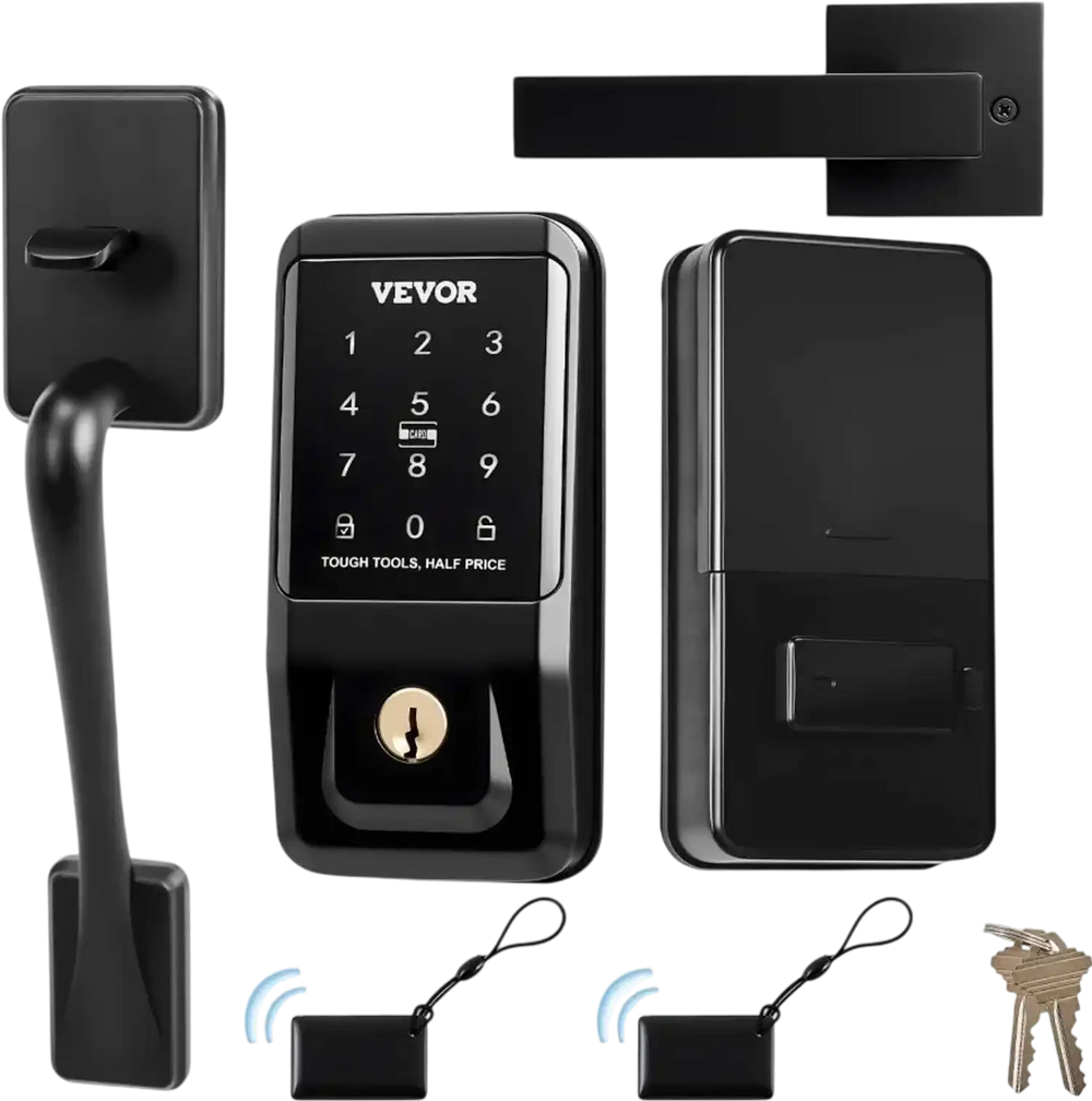 VEVOR Keyless Entry Door Lock with Handle Set, Touchpad Electronic Deadbolt with IC Card, Customizable User Codes, Keyed Entry, Auto Lock, Anti-Peeking Password, Backlit, for Home, Matte Black