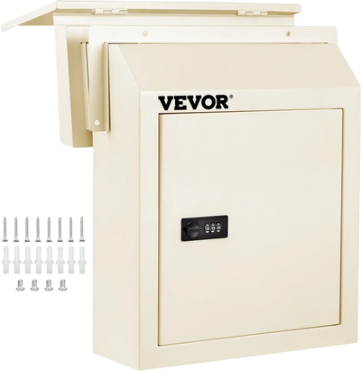 VEVOR Through-The-Door Locking Drop Box, 11.8\'\'x4.3\'\'x14.2\'\' Door Drop Box, Door Slot Mailbox with 1.77\'\' Chute & Code Lock, Rainproof Steel Mail Catcher for Depositing Mail, Keys, Rents, Chec