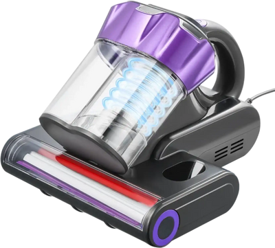 VEVOR Mattress Vacuum Cleaner, 550W Bed Vacuum Cleaner with 18Kpa Powerful Suction and Dual Dust Bin, HEPA Filter & Heating, Ultrasound Tech & Cleaning Lights, Handheld for Bed, Sofa, Corded, Gray