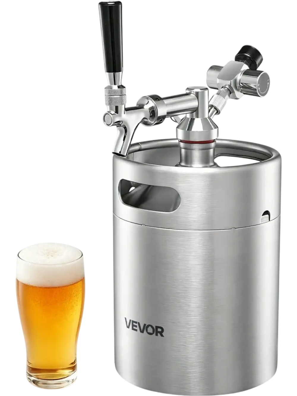 VEVOR 128oz Mini Keg, Pressurized Growler Tap System, 304 Stainless Steel Beer Kit, with Co2 Regulator, Self-Closing Faucet, Keeps Fresh and Carbonation for Homebrew, Craft and Draft Beer