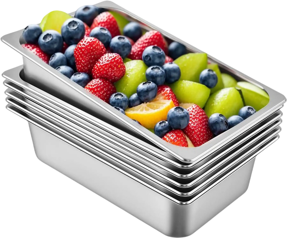 VEVOR 6 Pack Steam Table Pans 20.9 x 12.8 x 5.9 Inch Deep Steam Table Pan Full Size 20.5L Deep Food Container Stainless Steel Oven Tray Hotel Pans Anti-Jam Steam Table Food Pan