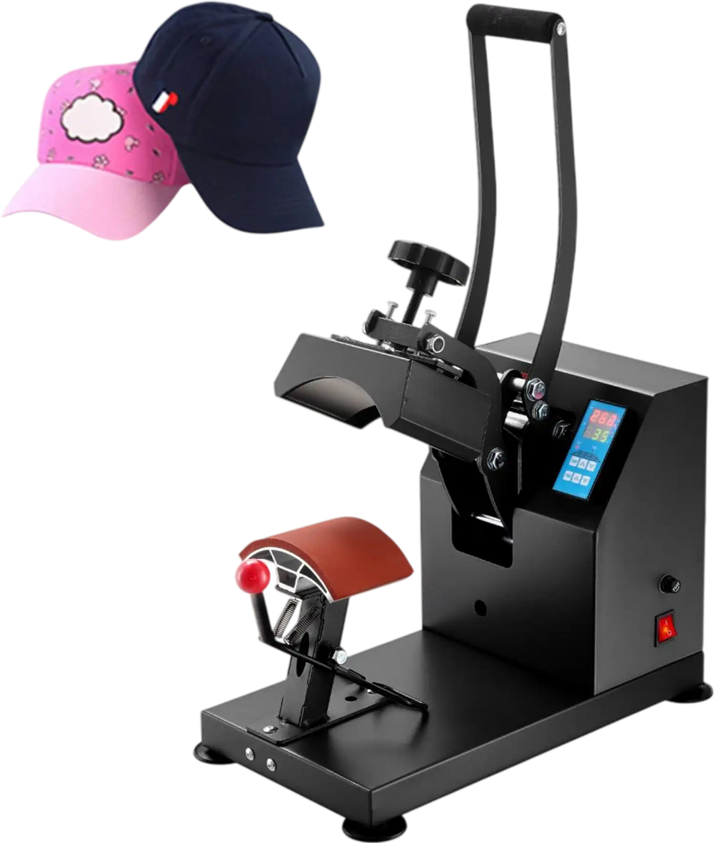 VEVOR Heat Press 6x3.75Inch Curved Element Hat Press Clamshell Design Heat Press for Hats Rigid Steel Frame No Stick Digital LCD Timer and Temperature Control (6x3.75Inch Clamshell Design)