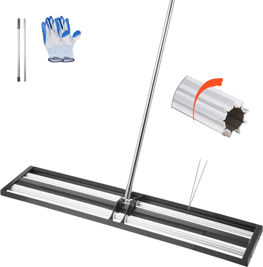 VEVOR Updated Lawn Leveling Rake with Roller, 48'' x 10" Stainless Steel Lawn Leveler with 83.9'' Adjustable Handle, Heavy Duty Yard Leveling Rake, Effort Saving Lawn Leveling Tool for Yard Golf Court