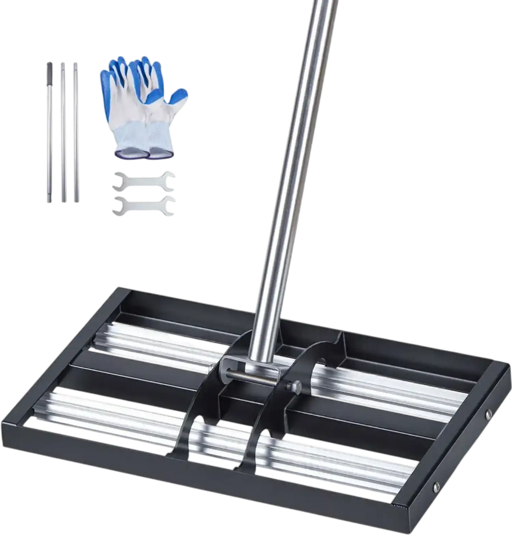 VEVOR Updated Lawn Leveling Rake with Roller, 17" x 10" Stainless Steel Lawn Leveler with 63.4" Adjustable Handle, Heavy Duty Yard Leveling Rake, Effort Saving Lawn Leveling Tool for Yard Golf Court