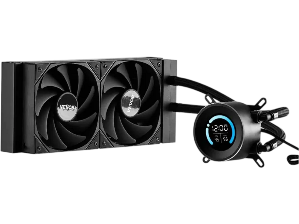 VEVOR CPU Liquid Cooler, AIO CPU Water Cooler - 120mm PWN Fans, Pump, 1.8'' Display, Max. 2200RPM CPU Cooling Fan, Efficient Black PC Water Cooler for Intel 115X/1366/2011/1700/1200, AMD AM4/AM5
