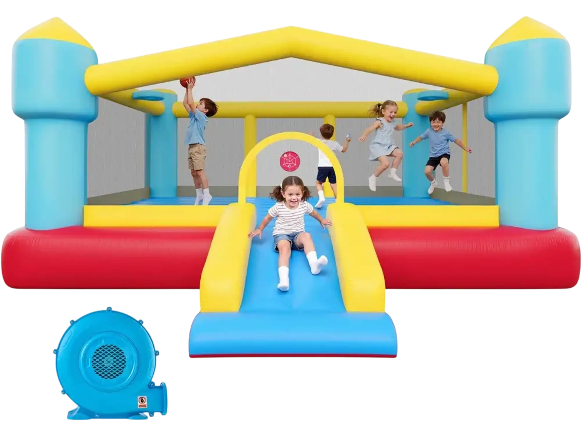 Vevor Inflatable Bounce House Kids Bouncer with Slide Basketball Hoop & Target Game 14.7' x 13.8' x 6.8' New