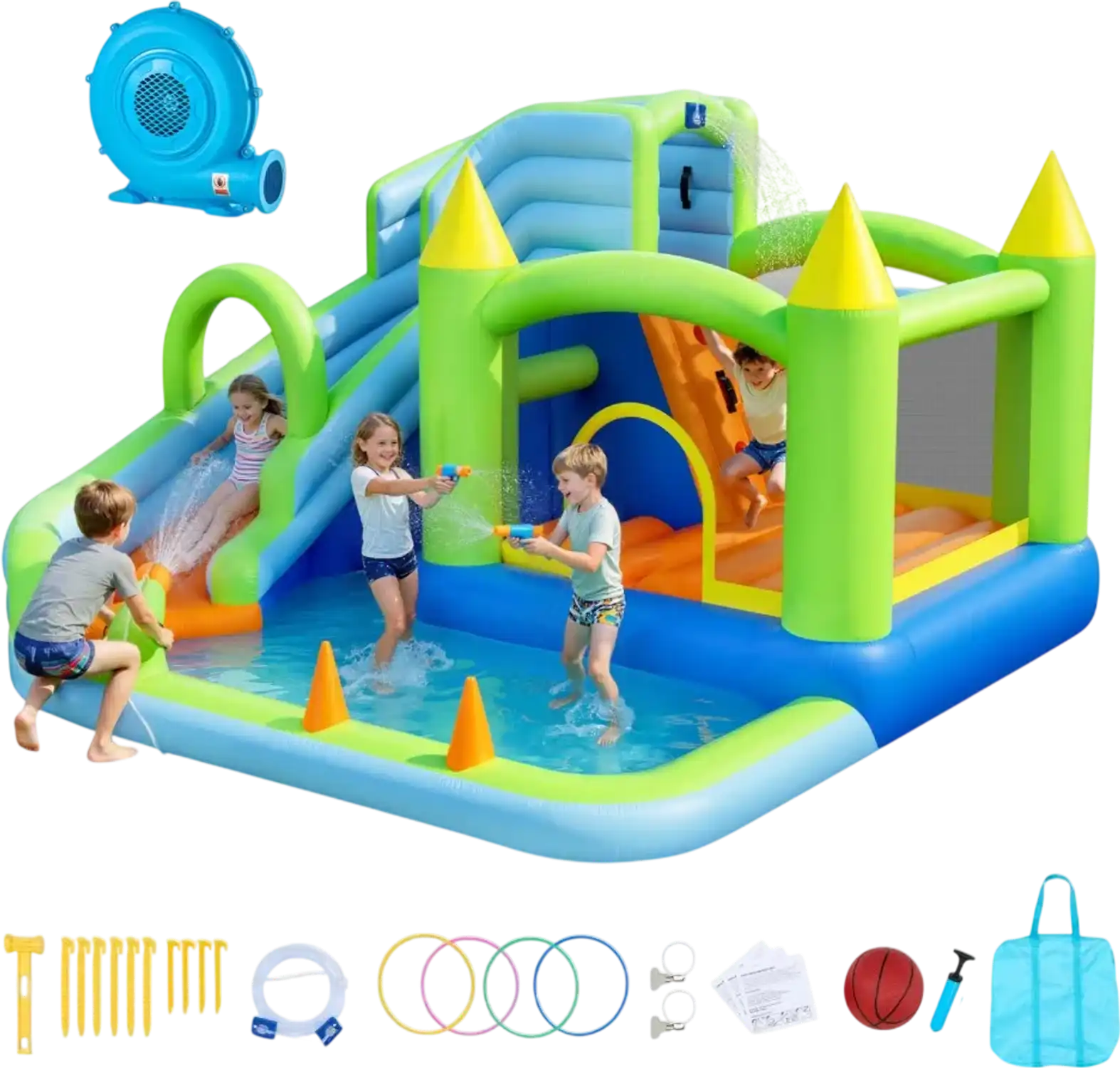 Vevor Inflatable Bounce House Water Slide with Splash Pool Basketball Hoop & Ring Toss 11.3 x 12.3 x 7.0' New