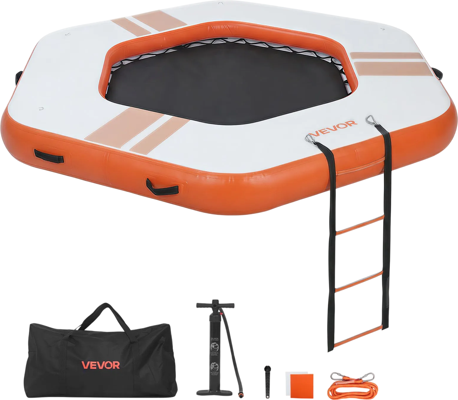 Vevor Inflatable Floating Dock 8.5 x 8.5 ft Hexagon Non-Slip with Mesh Pool Detachable Ladder New