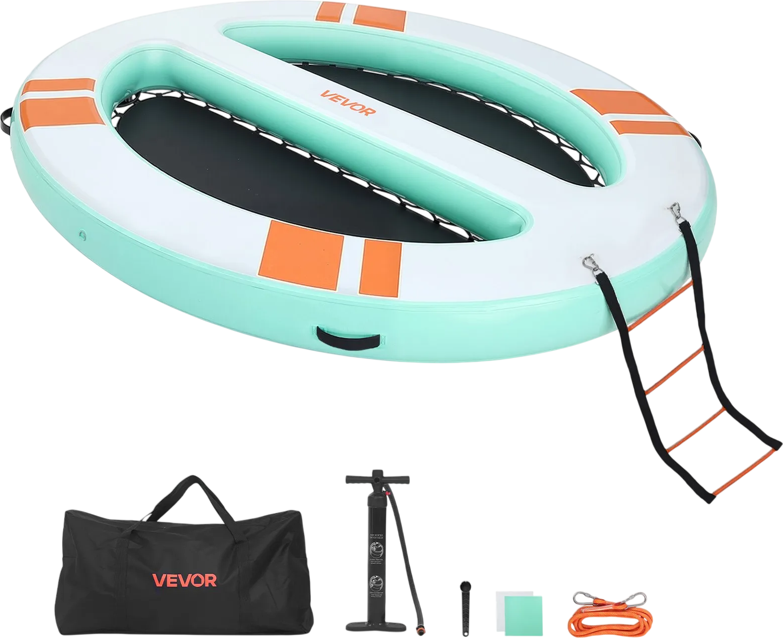 Vevor Inflatable Floating Dock 10 x 8 ft. Round with 2 Mesh Pools Detachable Ladder New