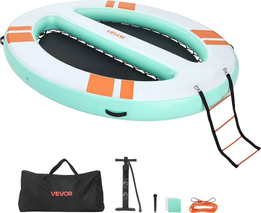 VEVOR Inflatable Floating Dock, 10x8 FT Round Inflatable Dock Platform, Non-Slip Water Air Mat with Portable Carrying Bag & Detachable Ladder, Floating Water Platform Island Raft for Pool Beach Ocean