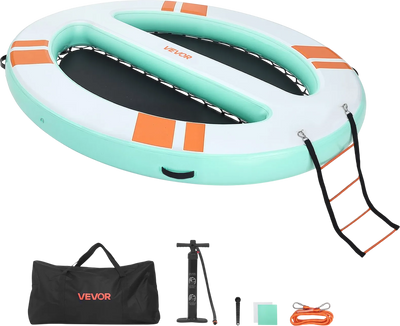 Vevor Inflatable Floating Dock 10 x 8 ft. Round with 2 Mesh Pools Detachable Ladder New