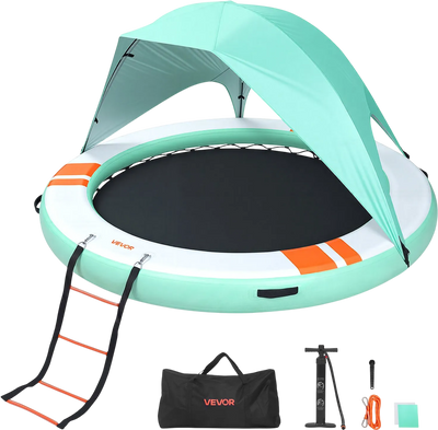 Vevor Inflatable Floating Dock 10 ft Round with Mesh Pool Detachable Sunshade New