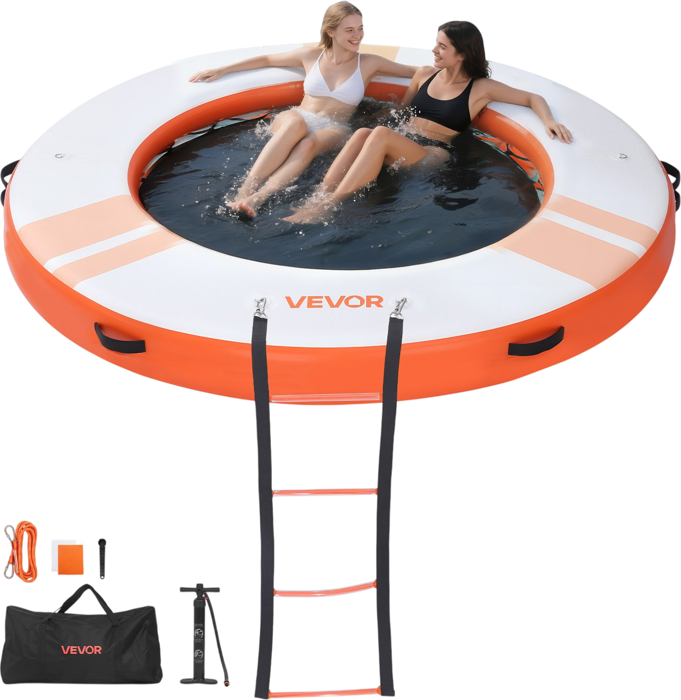 Vevor Inflatable Floating Dock 8 ft Round with Mesh Pool Detachable Ladder New