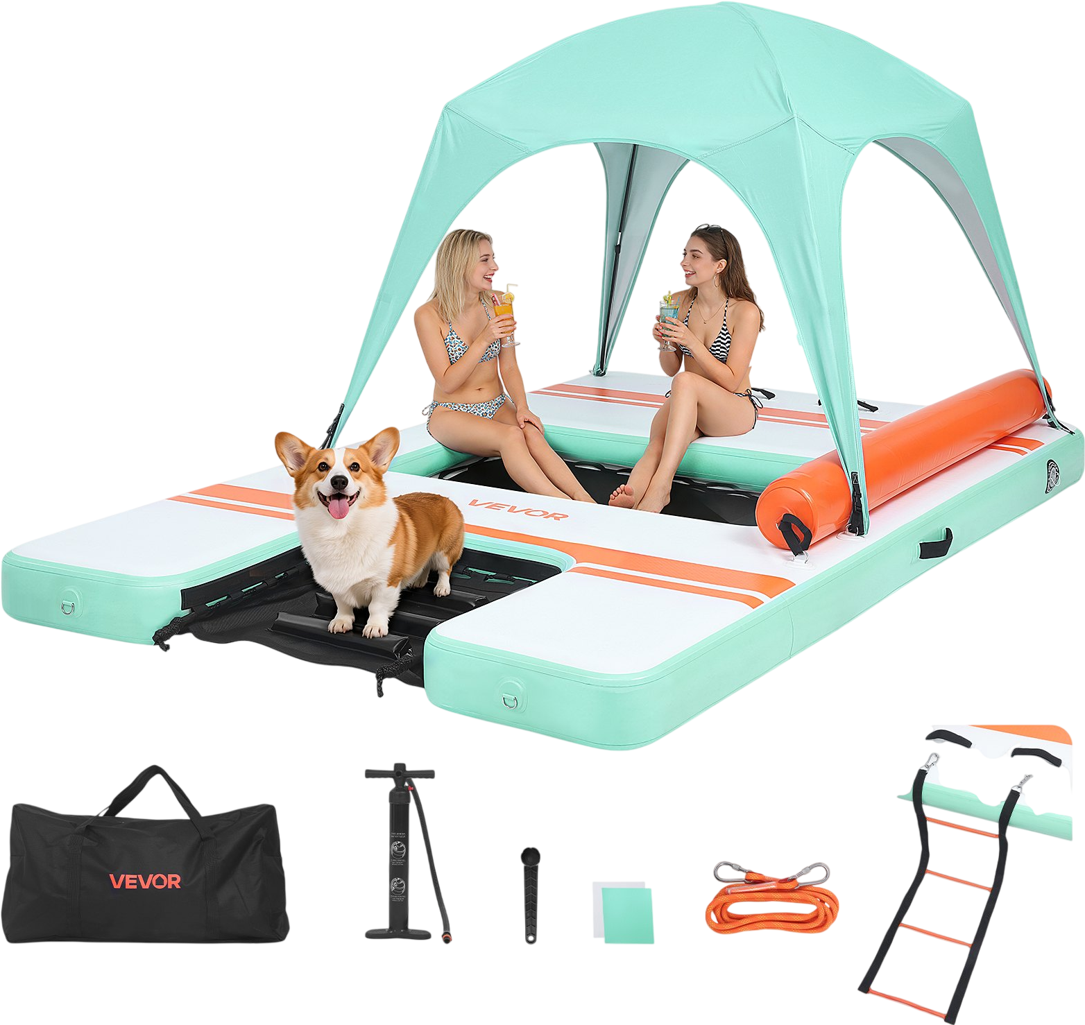 Vevor Inflatable Floating Dock 10 x 6 ft. with Mesh Pool Detachable Sunshade New