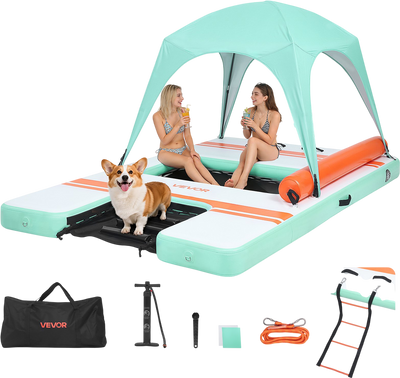 Vevor Inflatable Floating Dock 10 x 6 ft. with Mesh Pool Detachable Sunshade New