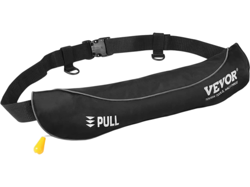 VEVOR Manual Inflatable Belt Pack for Adults, 105N Buoyancy, Over 80 Pounds and Up to 59 in Waist Adjustable, Inflatable PFD Waist for SUP Paddelboarding, Kayaking, Black (CO2 Cylinder Not Included)