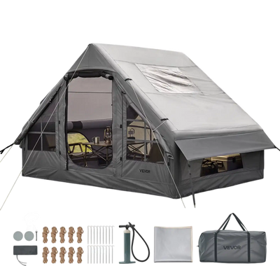 Vevor Tent Inflatable Camping Tent 2-4 Person Gray Waterproof Glamping Air House with Pump New