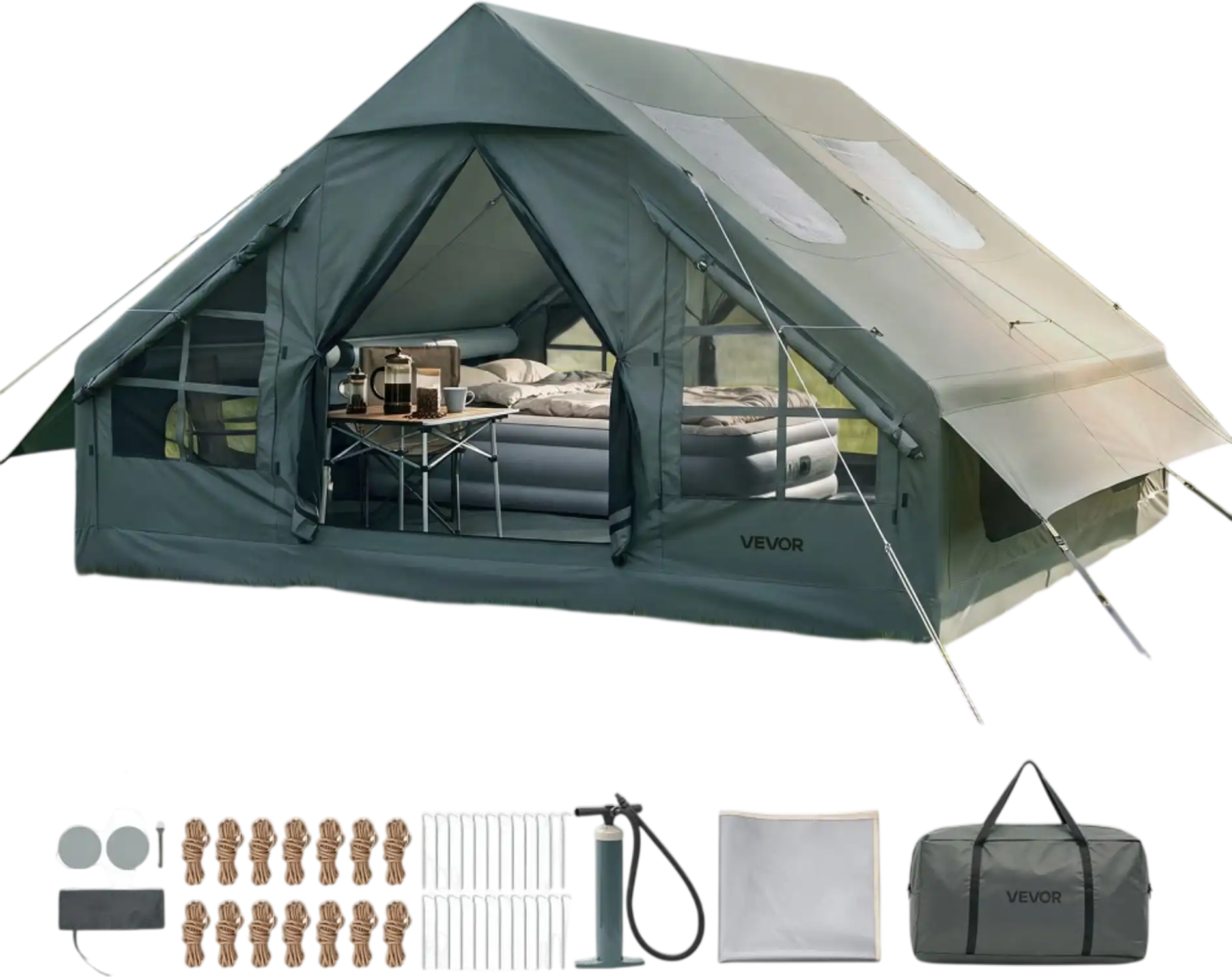 Vevor Tent Inflatable Camping Tent 5-8 Person Waterproof 420D Oxford with Hand Pump New