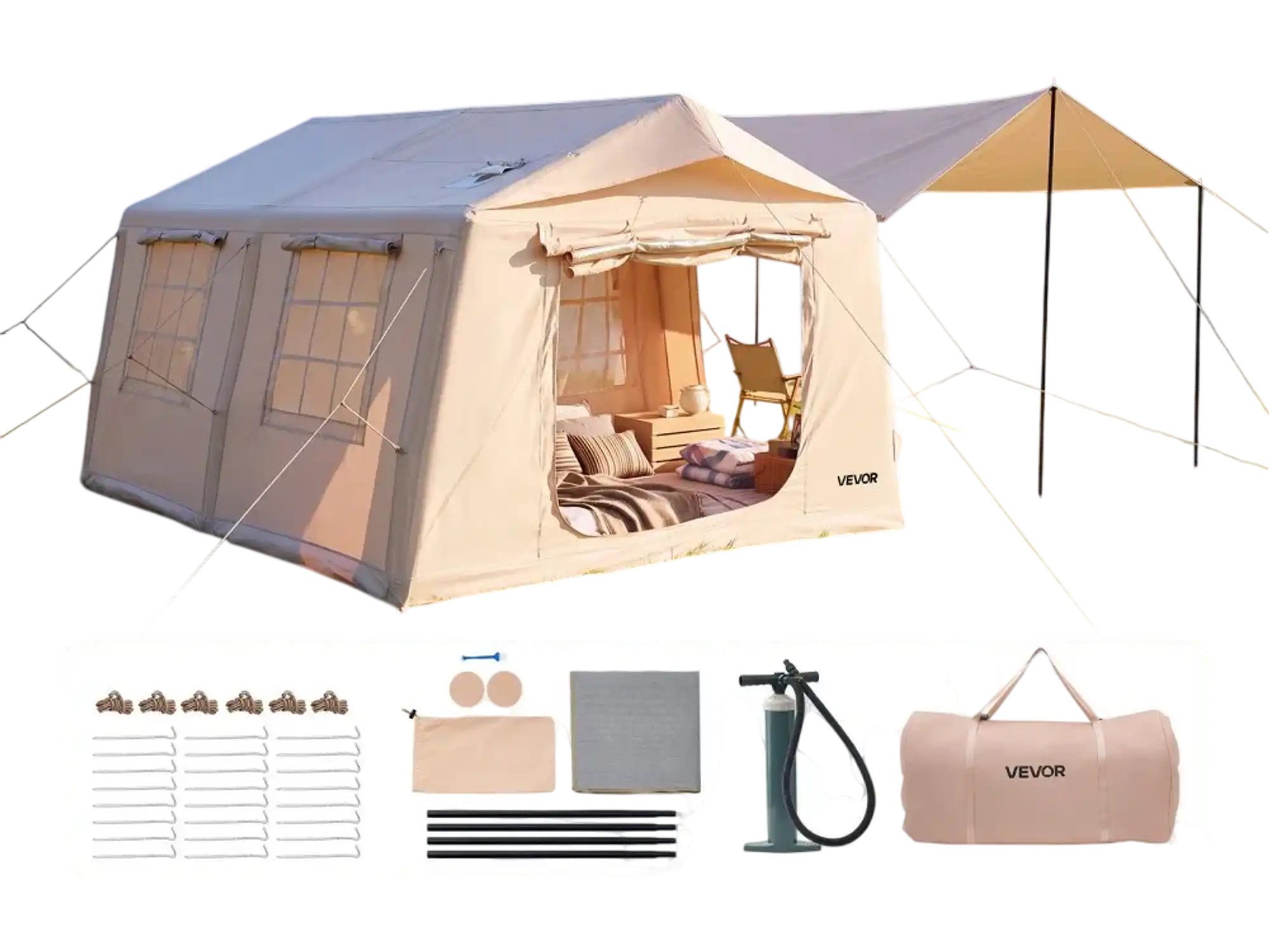 Vevor Tent Inflatable Camping Tent 5-8 Person Beige with Pump New