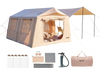 VEVOR Inflatable Tent for Camping 5-8 Person Blow Up Tent with Pump Beige, for Family Outdoor Glamping, Waterproof 420D Oxford, Easy Setup Air House with Skylight, Canopy, Stove Jack & Mesh Windows