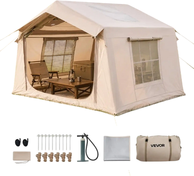 Vevor Inflatable Tent 2-4 Person Beige Camping Glamping Tent with Pump New