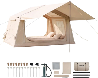 Vevor Inflatable Tent Camping Tent 2-4 Person with Canopy, Skylight, Stove Jack & Mesh Windows New