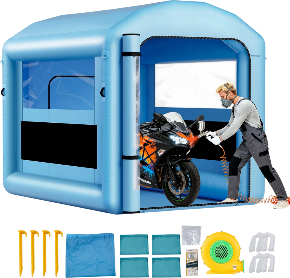 VEVOR Inflatable Paint Booth, 9.84 x 8.2 x 8.2 ft, Inflatable Spray Booth with 550W Powerful Blower and Air Filter System, Round Roof with Light Hook, for Painting Bicycle, Motorcycle, and Furniture