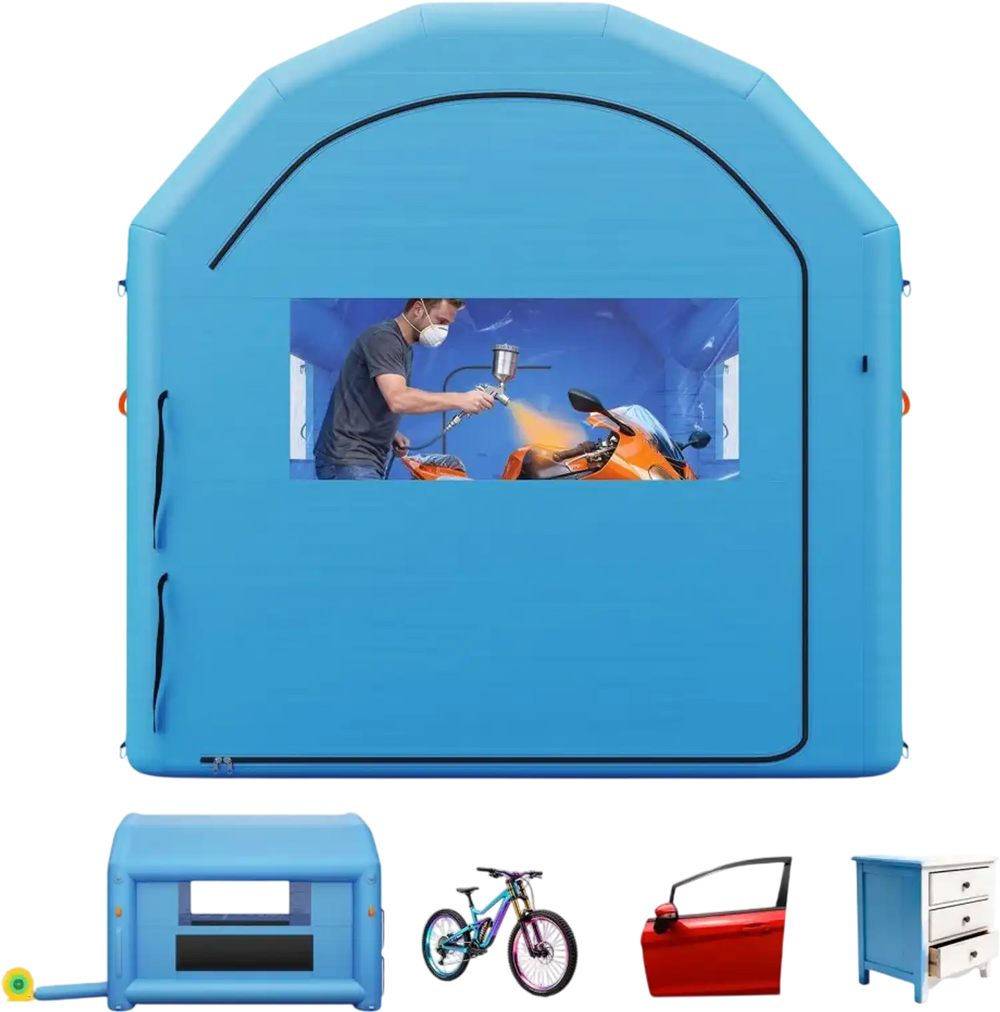 VEVOR Inflatable Paint Booth, 13 x 10 x 9 ft, Portable Spray Booth with 750W Powerful Blower and Large Filter Cotton, Arched Roof Blow Up Painting Tent for Bike, Motorcycle, and Furniture, Blue