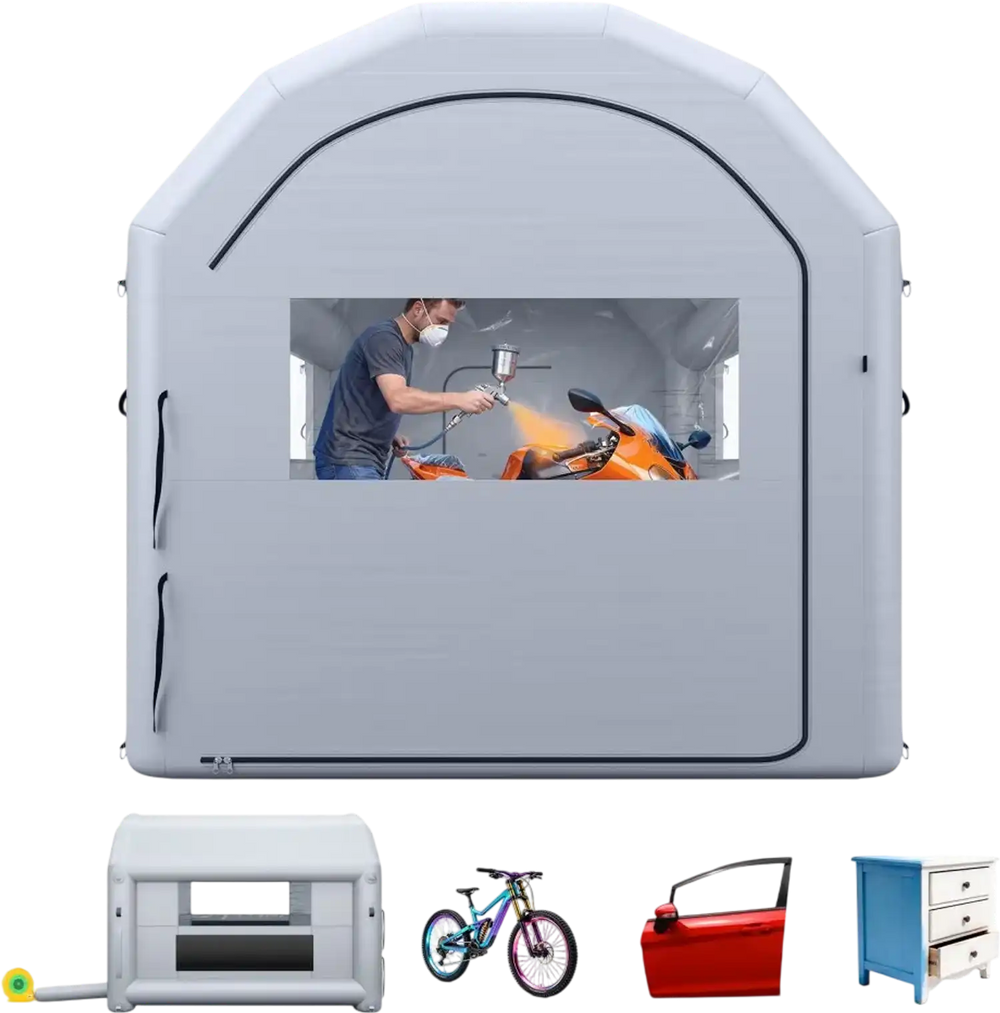 VEVOR Inflatable Paint Booth, 13 x 10 x 9 ft, Portable Spray Booth with 750W Powerful Blower and Large Filter Cotton, Arched Roof Blow Up Painting Tent for Bike, Motorcycle, and Furniture, Gray