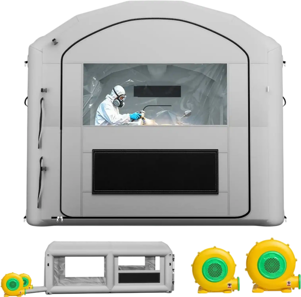 VEVOR Inflatable Paint Booth, 20 x 10 x 8 ft, Portable Spray Booth with 480W+750W Blowers and Large Filter Cotton, Arched Roof Blow Up Painting Tent for ATV, Motorcycle, and Medium Furniture, Gray