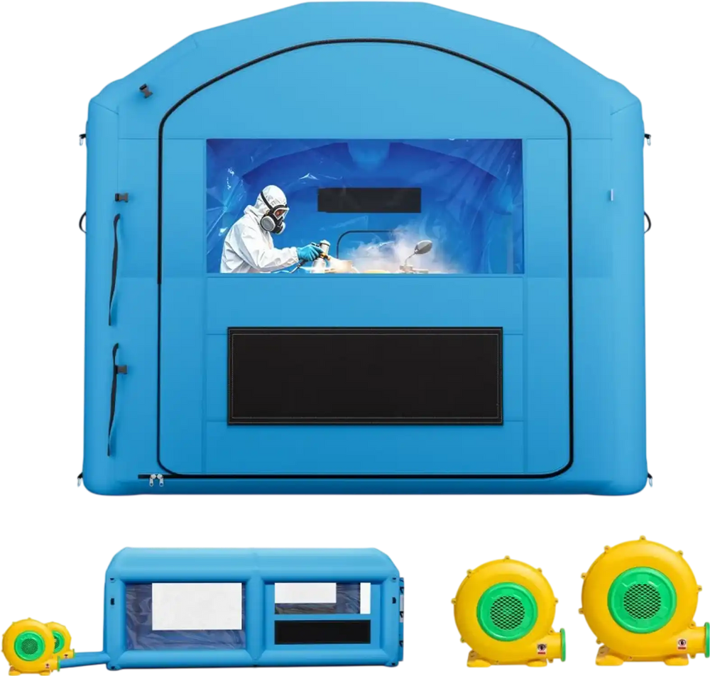 VEVOR Inflatable Paint Booth, 20 x 10 x 8 ft, Portable Spray Booth with 480W+750W Blowers and Large Filter Cotton, Arched Roof Blow Up Painting Tent for ATV, Motorcycle, and Medium Furniture, Blue
